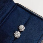 Round lab grown diamond starry sky surround earrings stud 3 Orecchini a lobo rotondi con contorno cielo stellato e diamanti creati in laboratorio.