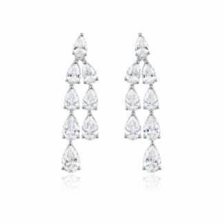 Brincos de pino com design de borla e diamante cultivado em laboratório em formato de pera e diamante lapidado em pingente.