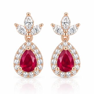 Home 27 Three-leaf clover design pear cut lab grown ruby earrings stud