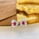 Three-petal flower oval cut lab grown ruby earrings stud 2 Three-petal flower oval cut lab grown ruby earrings stud