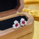 Three-petal flower oval cut lab grown ruby earrings stud 3 Three-petal flower oval cut lab grown ruby earrings stud