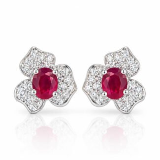 Home 26 Three-petal flower oval cut lab grown ruby earrings stud