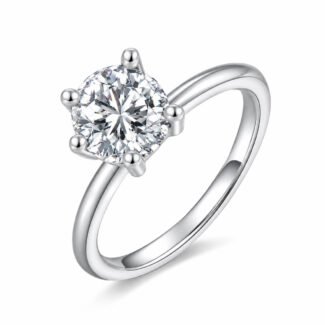 Anello di fidanzamento con diamante sintetico a taglio rotondo a 6 griffe