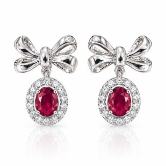 Home 23 Bow design oval cut lab grown ruby earrings stud