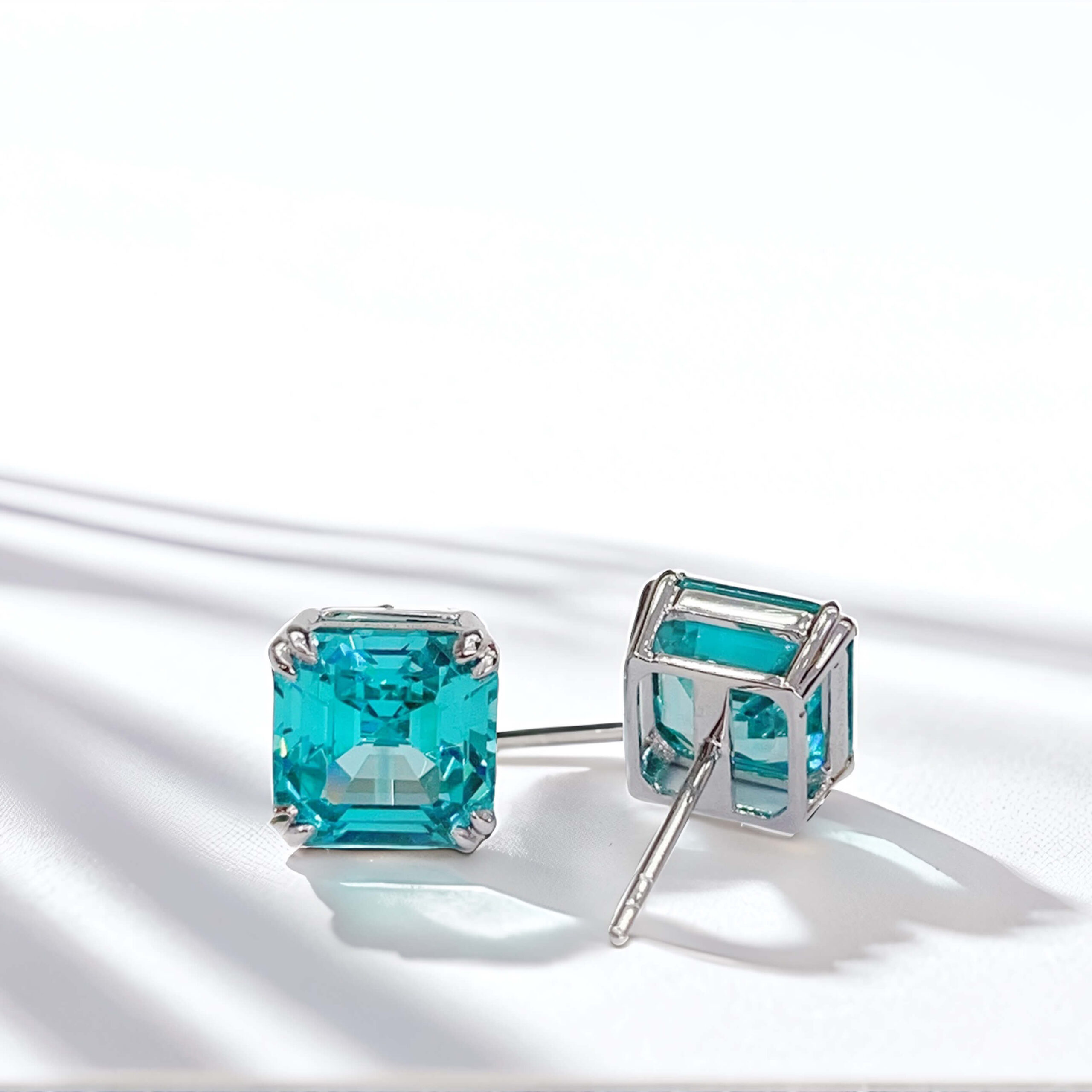 4 prongs asscher cut lab grown Paraiba earrings stud 4 prongs asscher cut lab grown Paraiba earrings stud