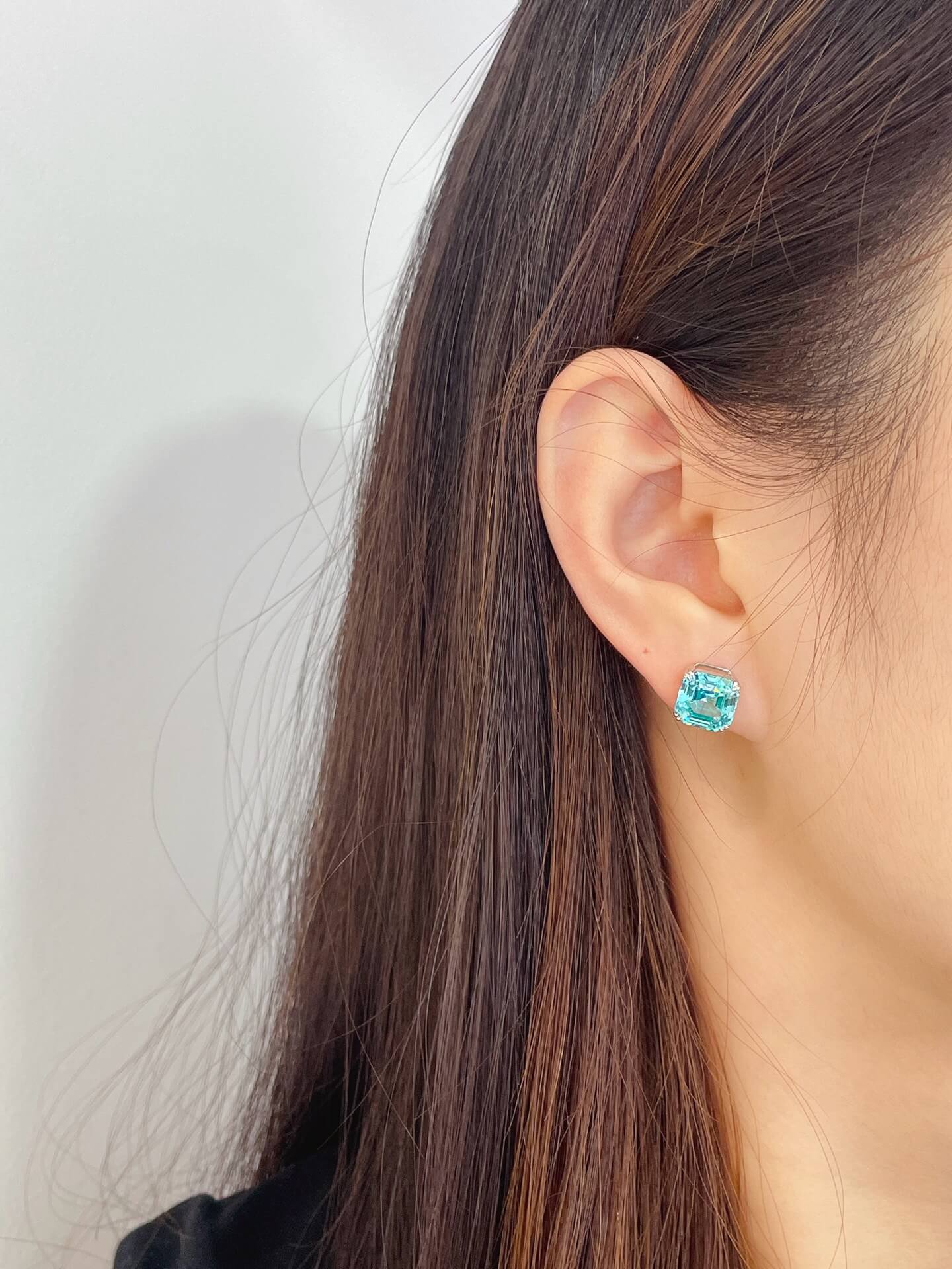 4 prongs asscher cut lab grown Paraiba earrings stud 4 prongs asscher cut lab grown Paraiba earrings stud