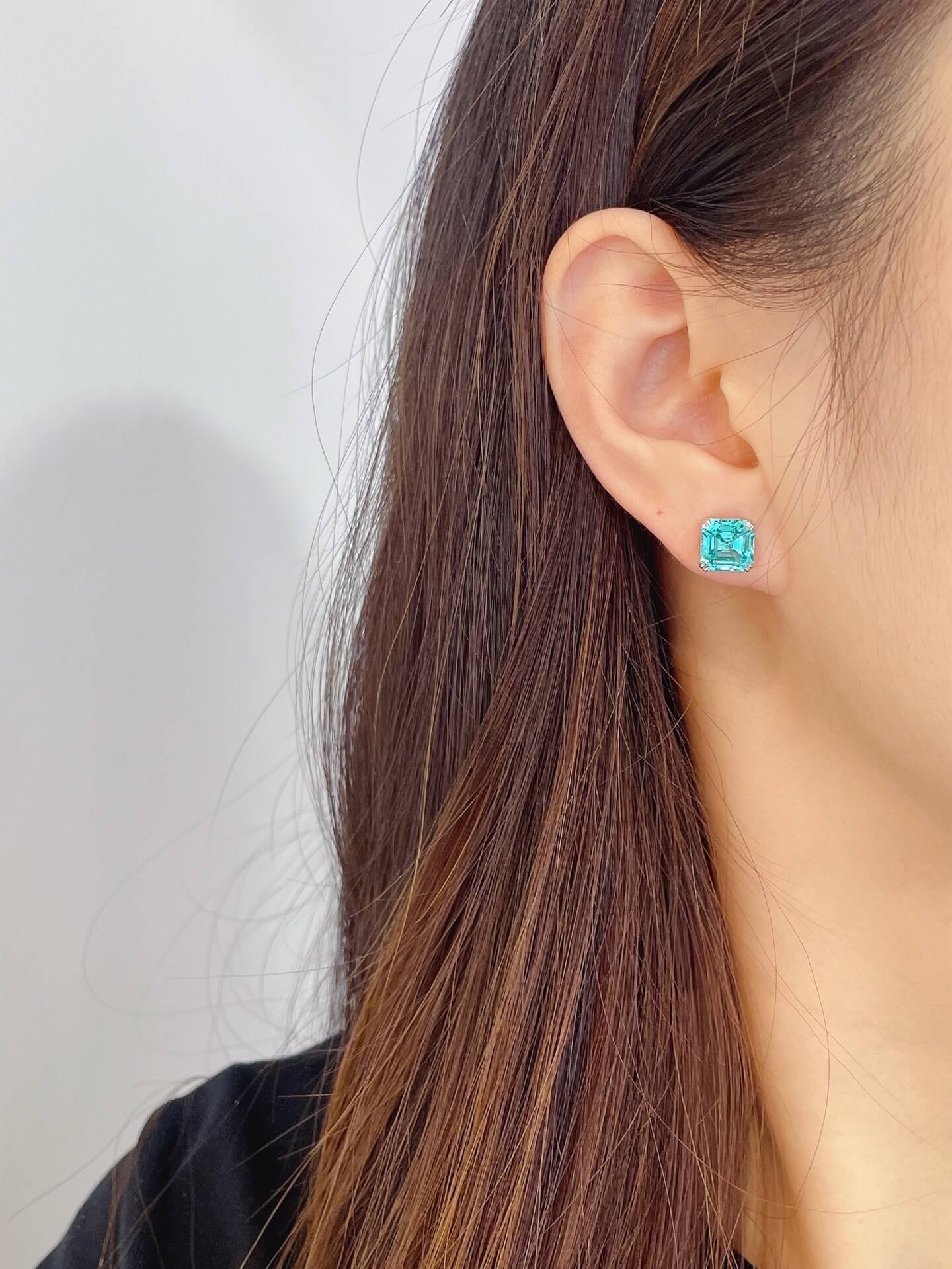 4 prongs asscher cut lab grown Paraiba earrings stud 4 prongs asscher cut lab grown Paraiba earrings stud