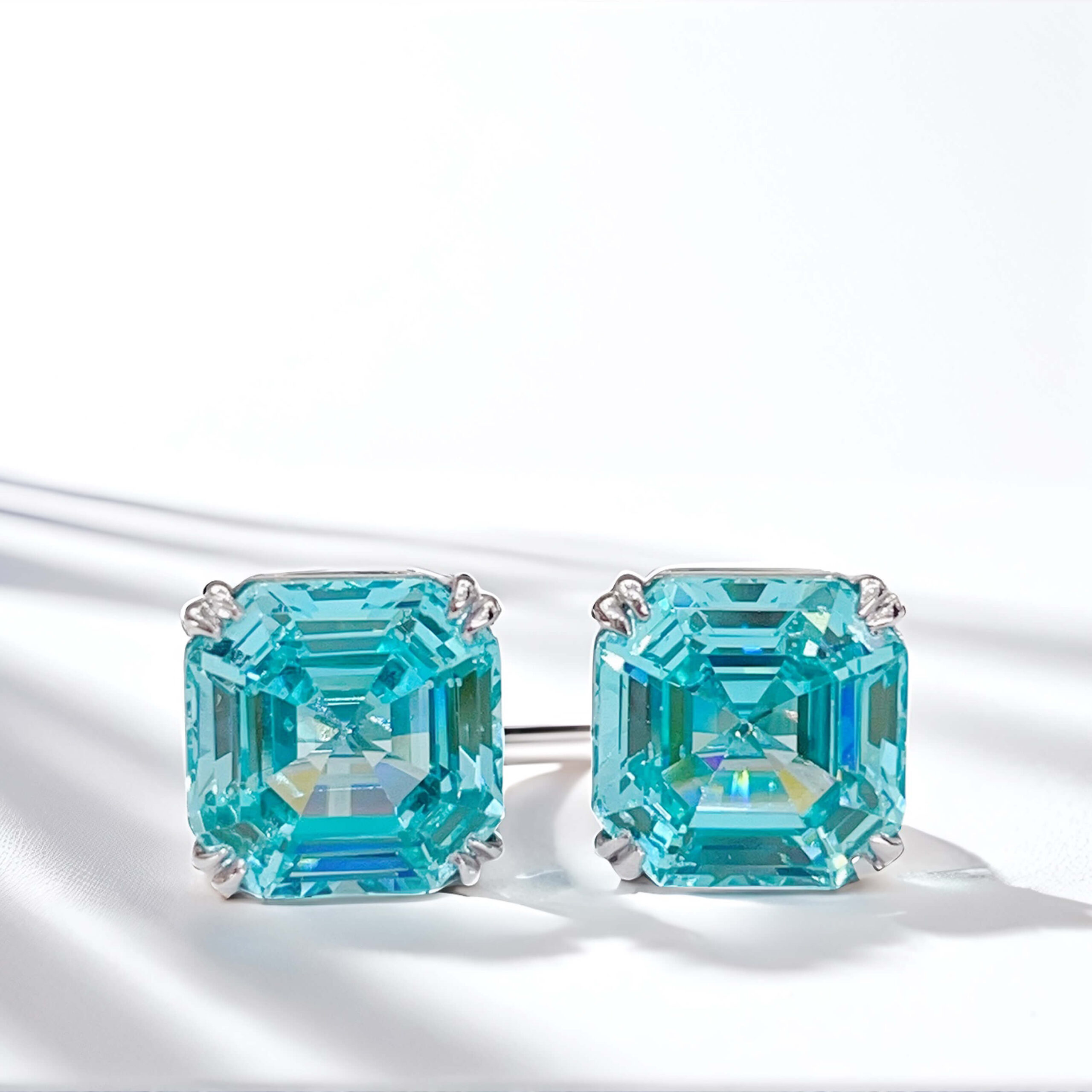 4 prongs asscher cut lab grown Paraiba earrings stud 4 prongs asscher cut lab grown Paraiba earrings stud