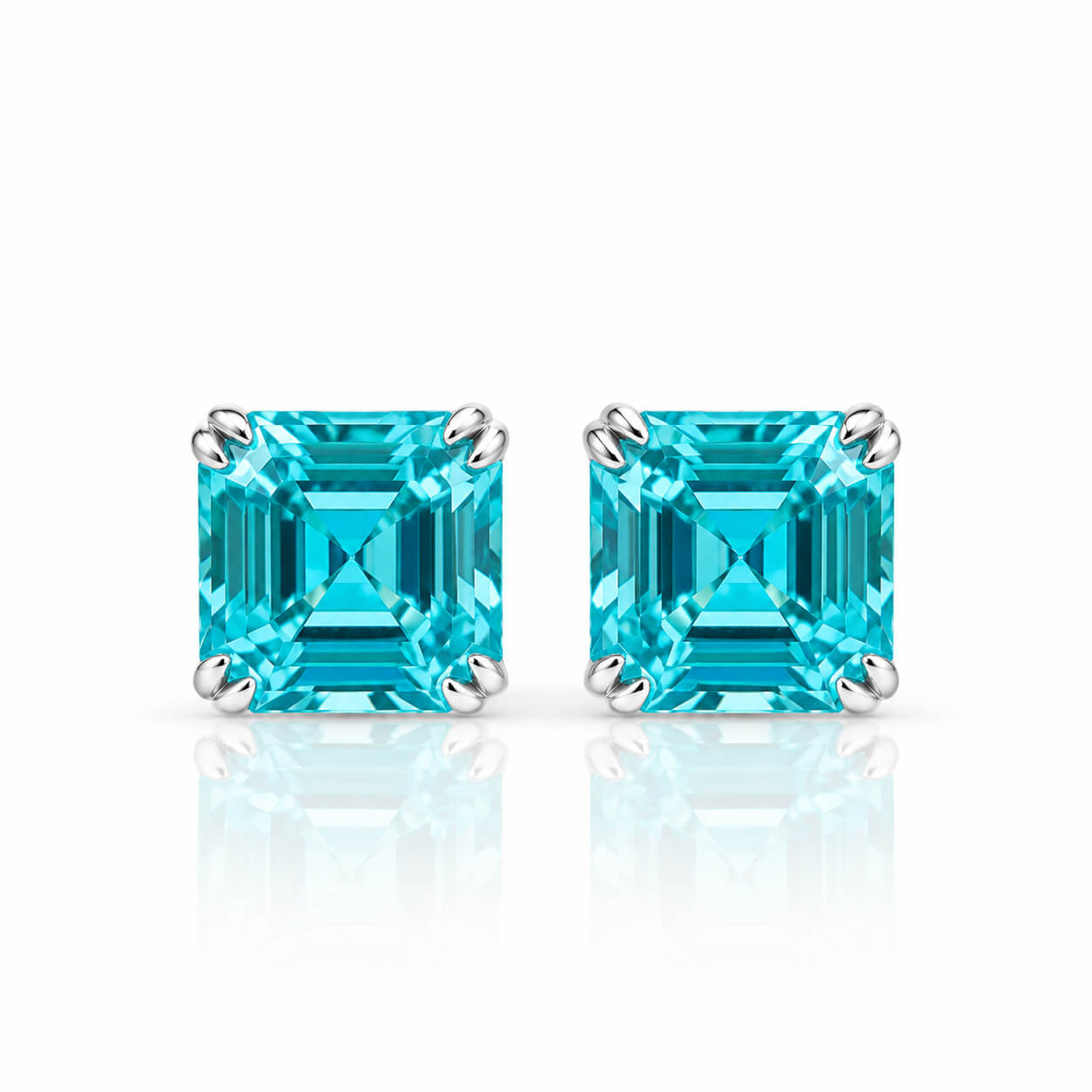 4 prongs asscher cut lab grown Paraiba earrings stud 4 prongs asscher cut lab grown Paraiba earrings stud