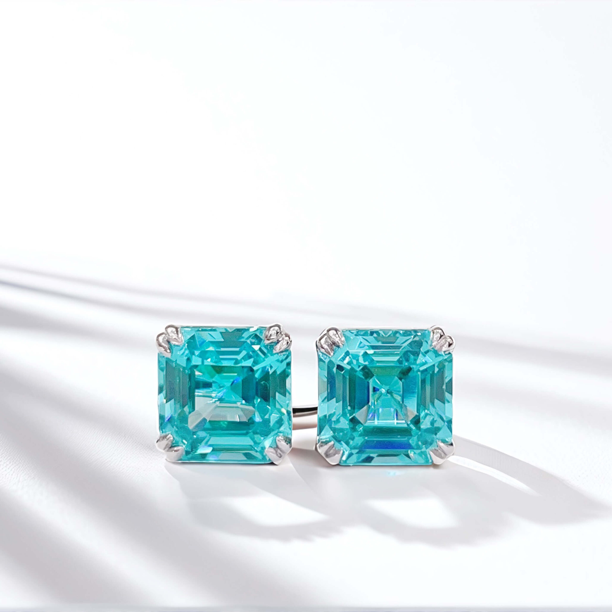 4 prongs asscher cut lab grown Paraiba earrings stud 4 prongs asscher cut lab grown Paraiba earrings stud
