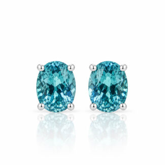 4 prongs oval cut lab grown Paraiba earrings stud