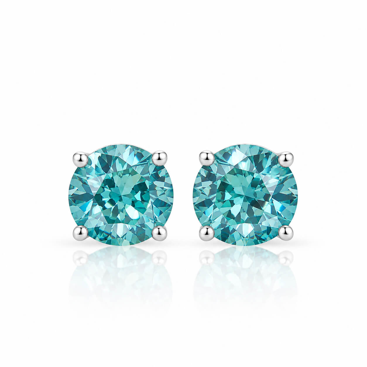 4 prongs round cut lab grown Paraiba earrings stud 4 prongs round cut lab grown Paraiba earrings stud