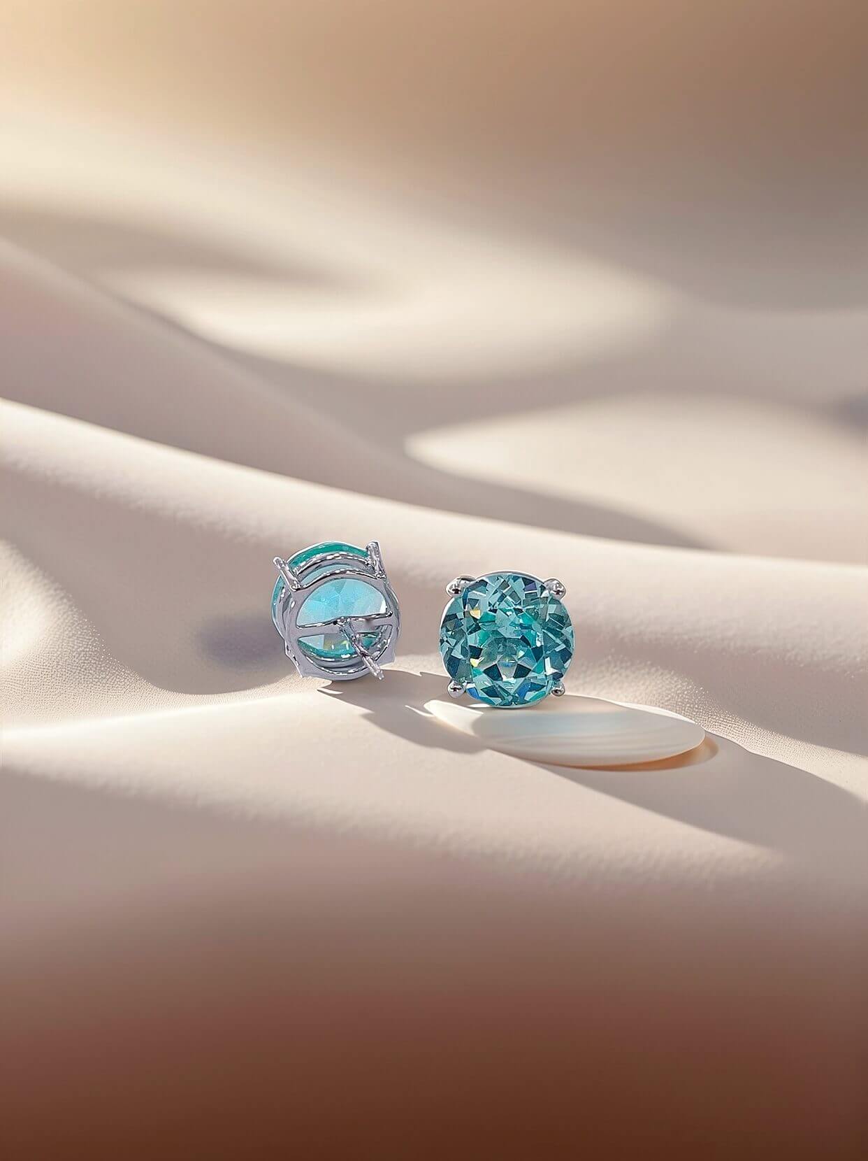 4 prongs round cut lab grown Paraiba earrings stud 4 prongs round cut lab grown Paraiba earrings stud