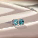 4 prongs round cut lab grown Paraiba earrings stud 4 4 prongs round cut lab grown Paraiba earrings stud