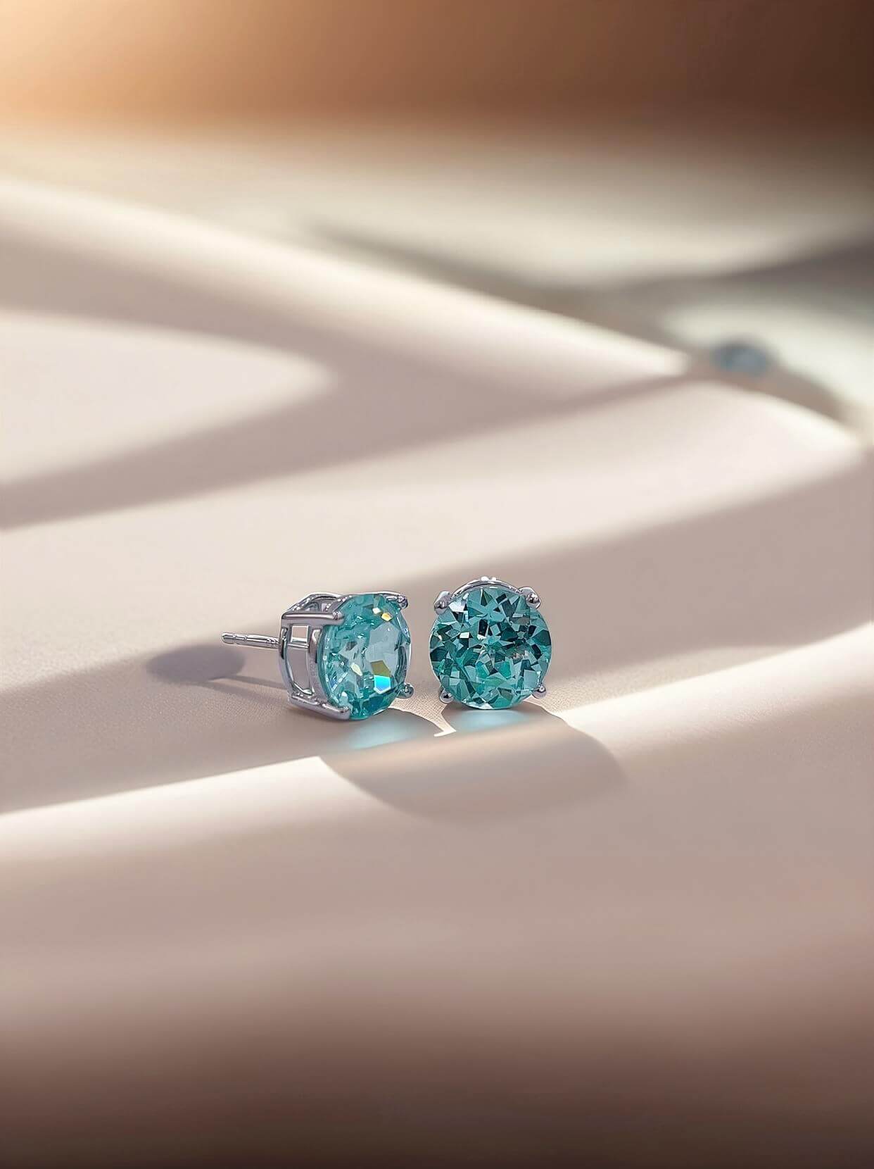 4 prongs round cut lab grown Paraiba earrings stud 4 prongs round cut lab grown Paraiba earrings stud