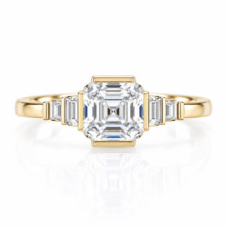 anel de noivado com diamante cultivado em laboratório com lapidação Asscher