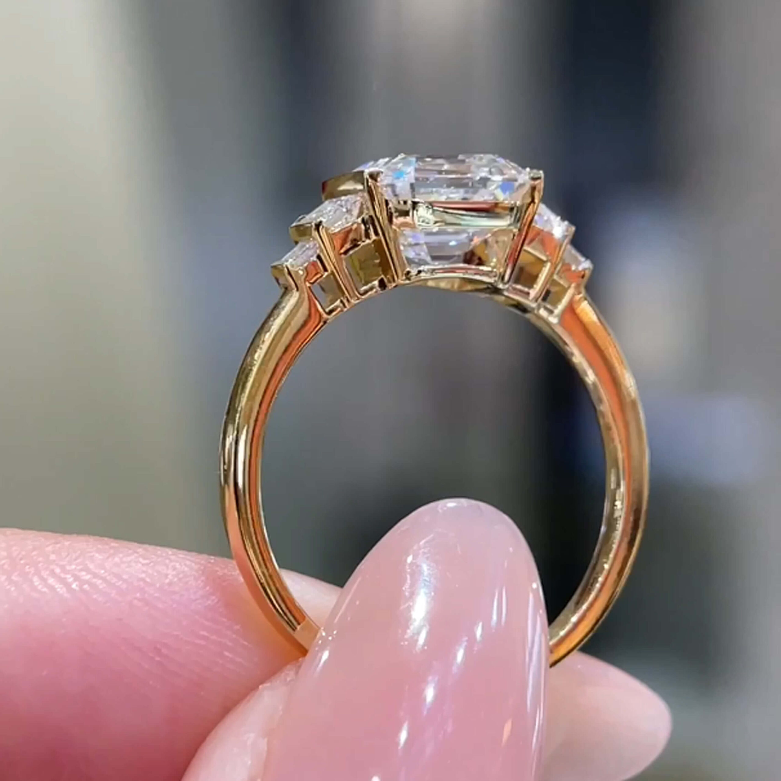 anel de noivado com diamante cultivado em laboratório com lapidação Asscher anel de noivado com diamante cultivado em laboratório com lapidação Asscher