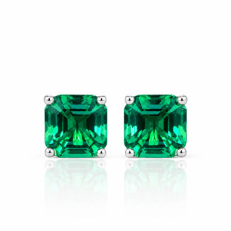 Asscher cut lab grown emerald earrings stud