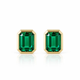 Bezel setting lab grown emerald earrings stud