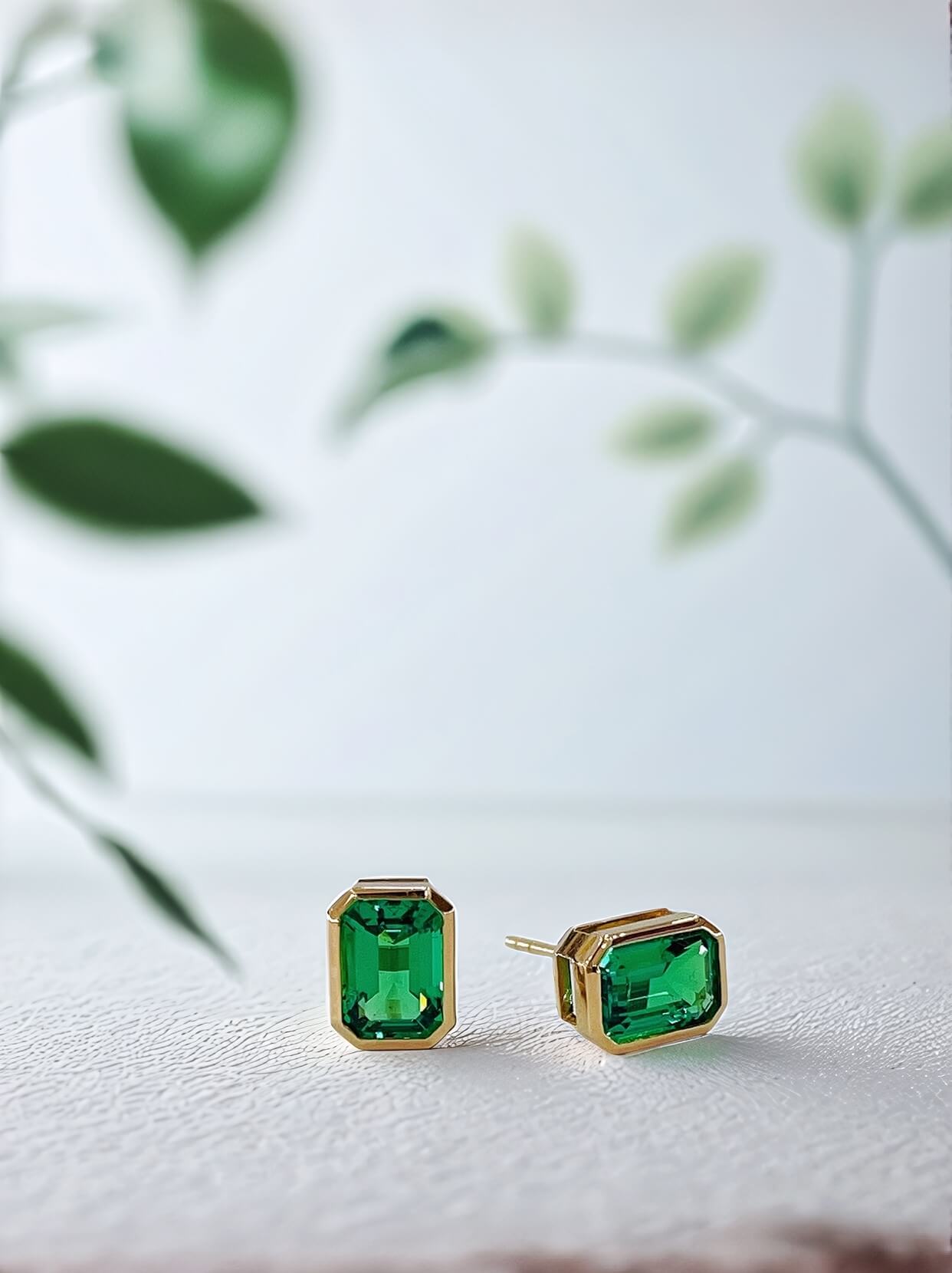 Bezel setting lab grown emerald earrings stud Bezel setting lab grown emerald earrings stud