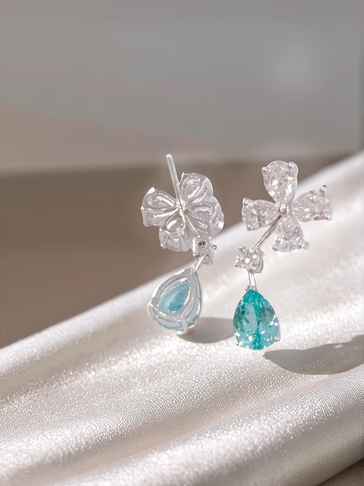 Butterfly design pear cut lab grown Paraiba earrings stud Butterfly design pear cut lab grown Paraiba earrings stud