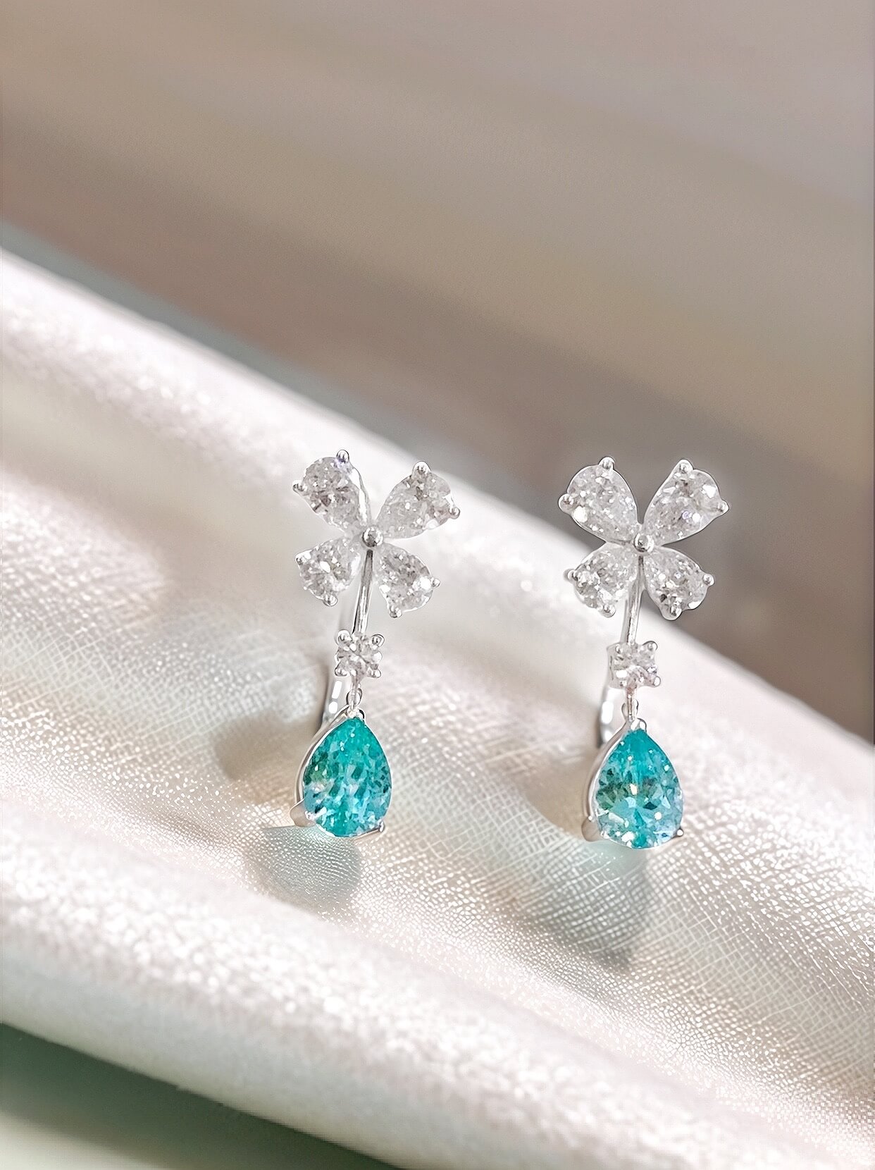 Butterfly design pear cut lab grown Paraiba earrings stud Butterfly design pear cut lab grown Paraiba earrings stud