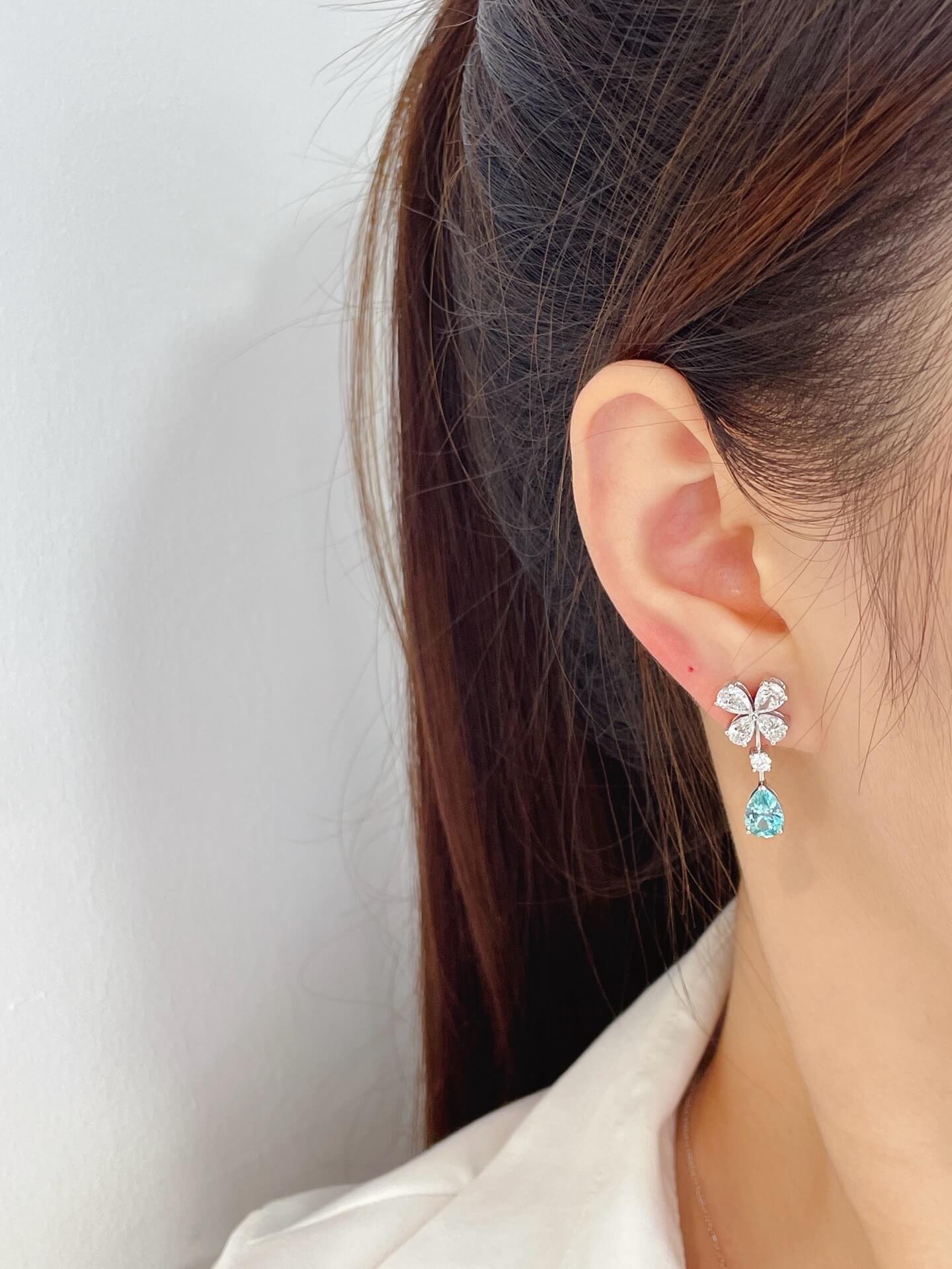 Butterfly design pear cut lab grown Paraiba earrings stud Butterfly design pear cut lab grown Paraiba earrings stud