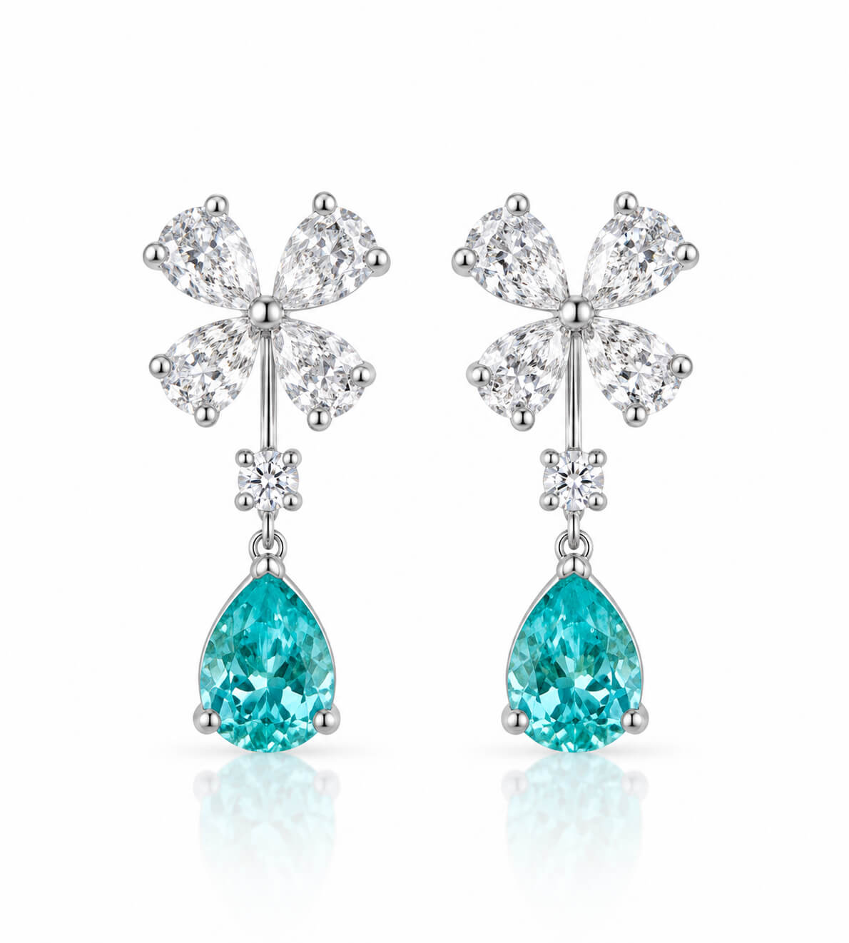 Butterfly design pear cut lab grown Paraiba earrings stud Butterfly design pear cut lab grown Paraiba earrings stud