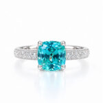 Cushion cut lab grown Paraiba engagement ring