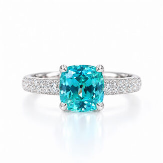 Cushion cut lab grown Paraiba engagement ring