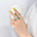 Cushion cut lab grown Paraiba three stones engagement ring