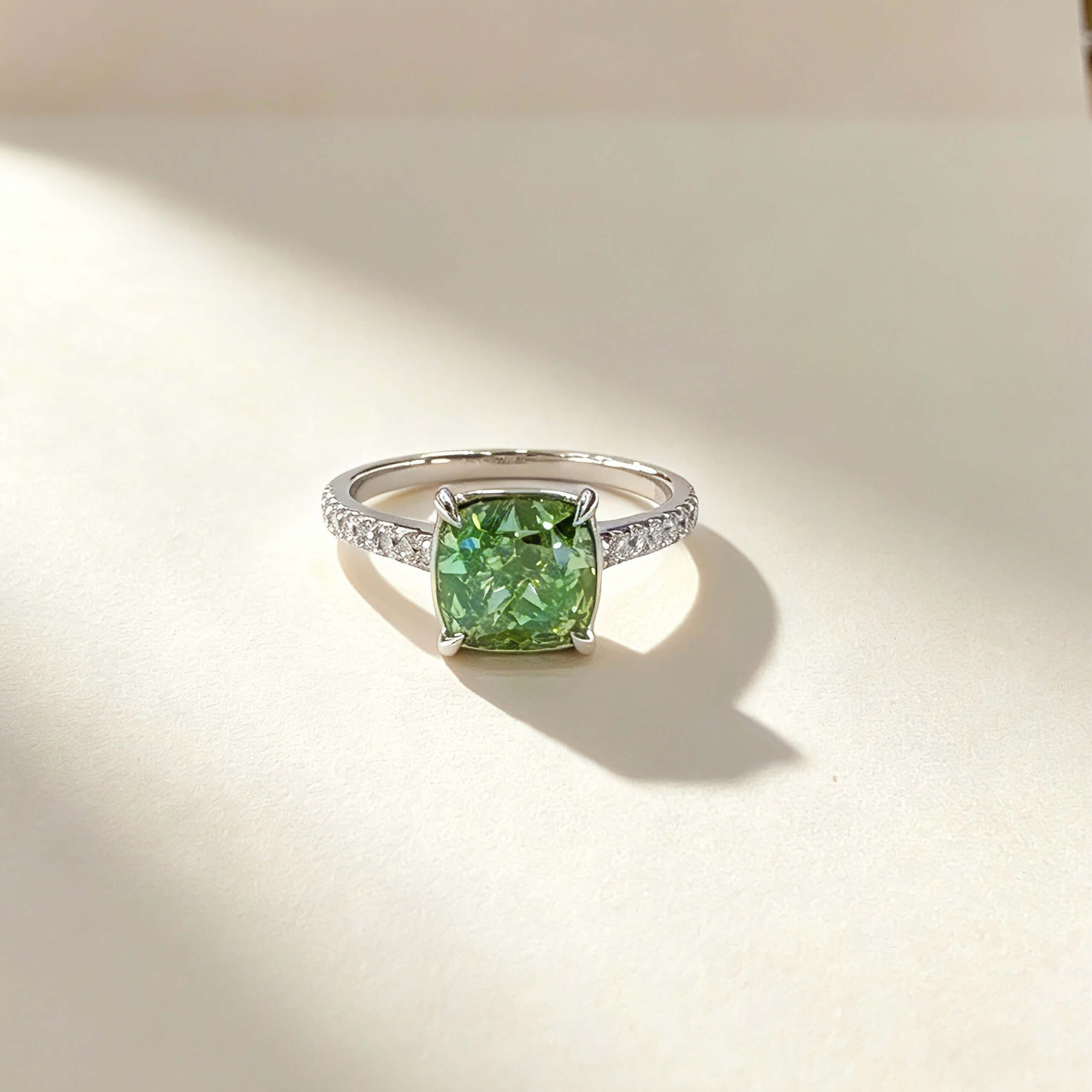 Cushion cut lab grown green diamond engagement ring Cushion cut lab grown green diamond engagement ring