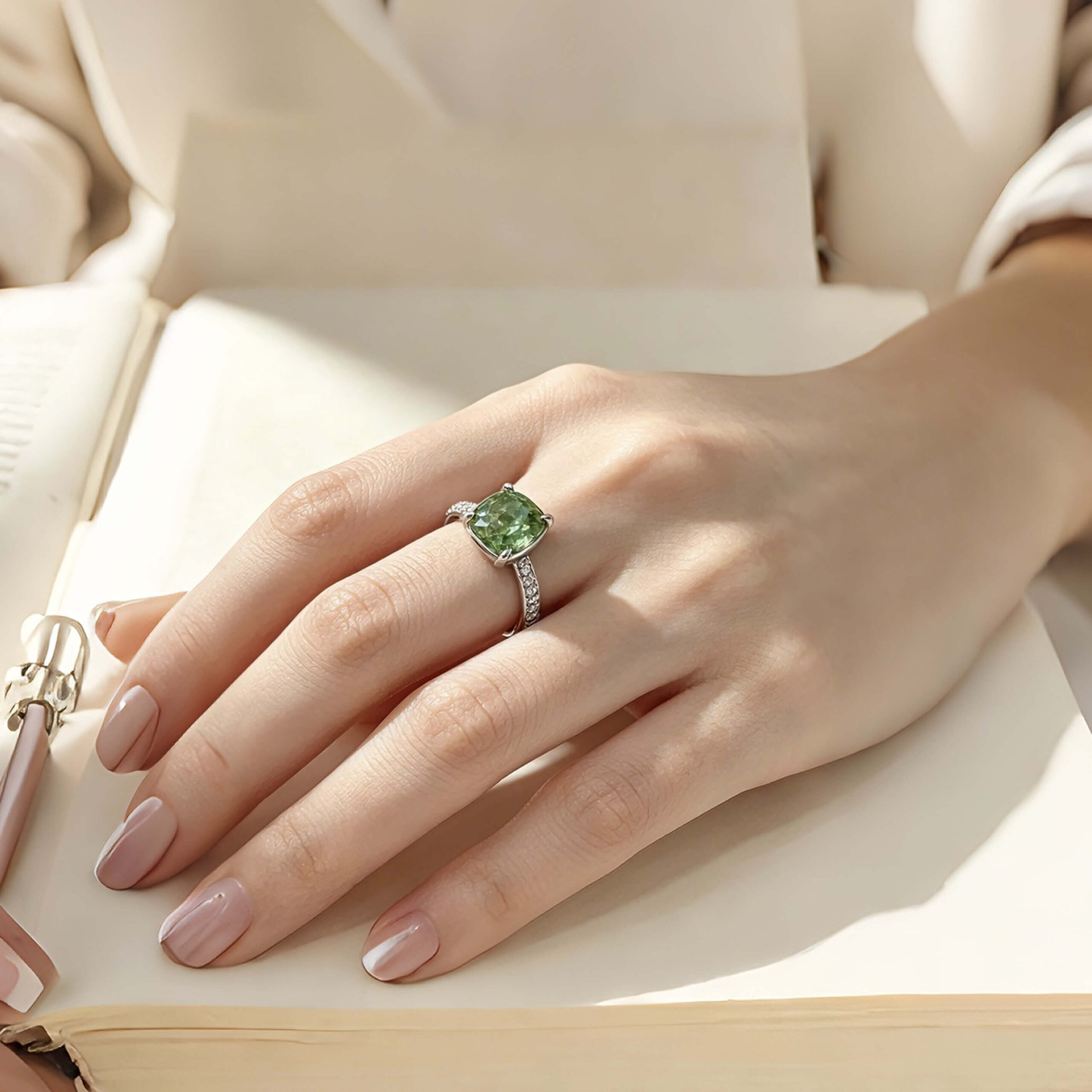 Cushion cut lab grown green diamond engagement ring Cushion cut lab grown green diamond engagement ring