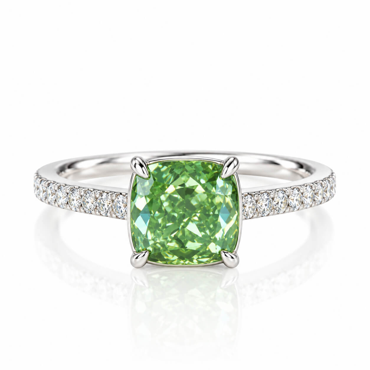 Cushion cut lab grown green diamond engagement ring Cushion cut lab grown green diamond engagement ring