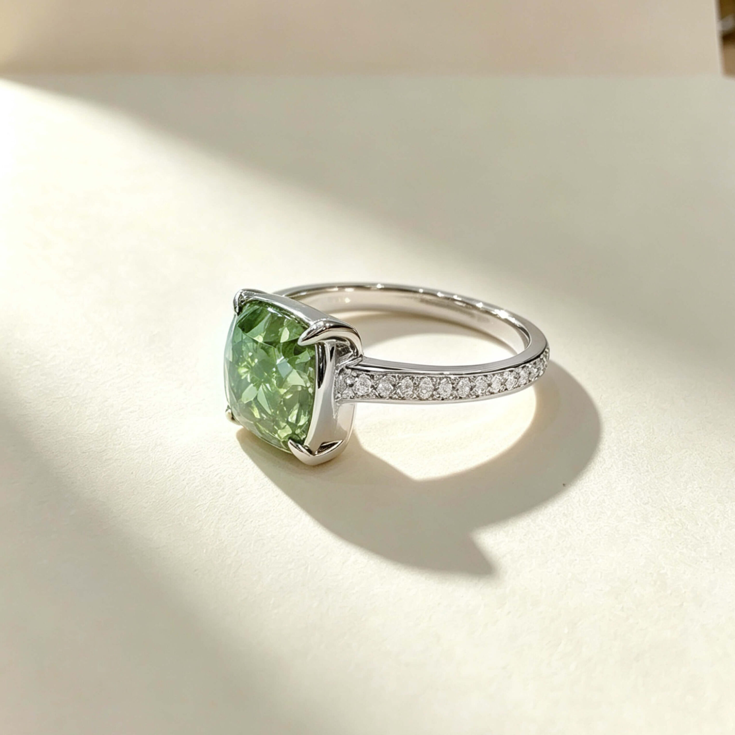 Cushion cut lab grown green diamond engagement ring Cushion cut lab grown green diamond engagement ring