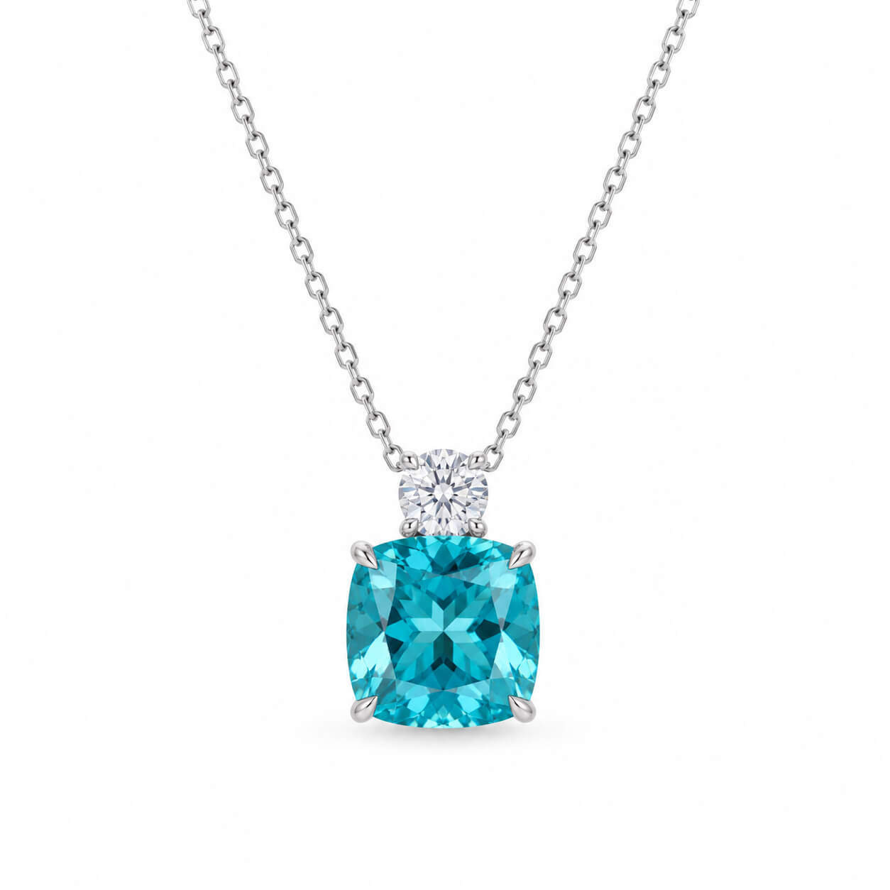 Cushion cut lab grown paraiba pendant necklace Cushion cut lab grown paraiba pendant necklace