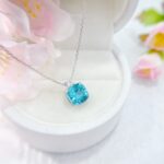 Cushion cut lab grown paraiba pendant necklace 3 Cushion cut lab grown paraiba pendant necklace