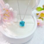 Cushion cut lab grown paraiba pendant necklace 2 Cushion cut lab grown paraiba pendant necklace