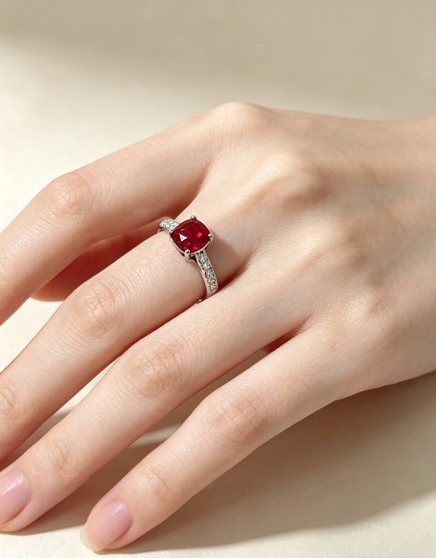 Cushion cut lab grown ruby engagement ring Cushion cut lab grown ruby engagement ring