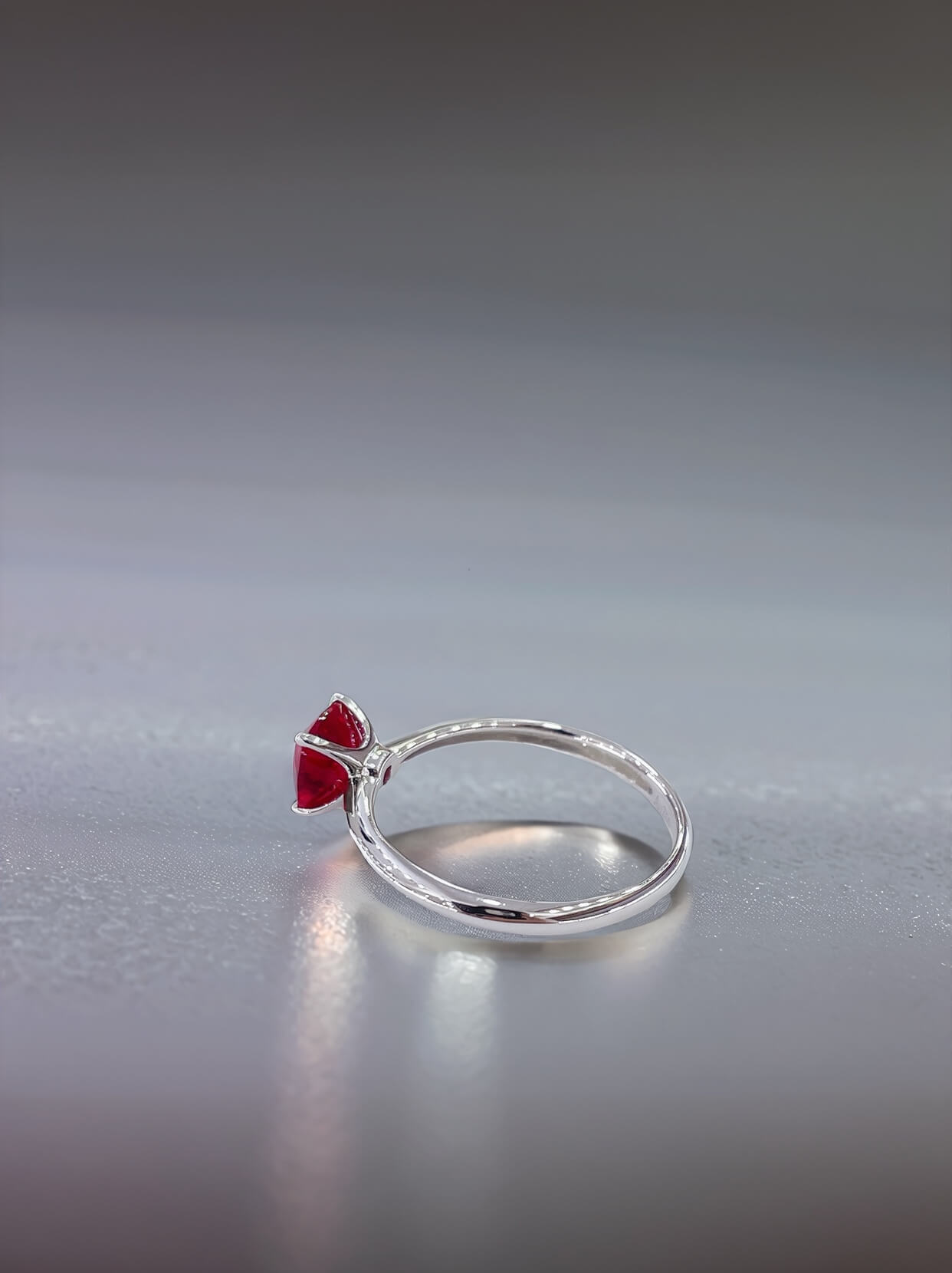 Cushion cut lab grown ruby engagement ring 01