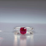Cushion cut lab grown ruby engagement ring 01