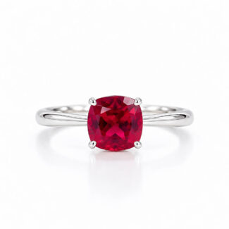 Cushion cut lab grown ruby engagement ring 01
