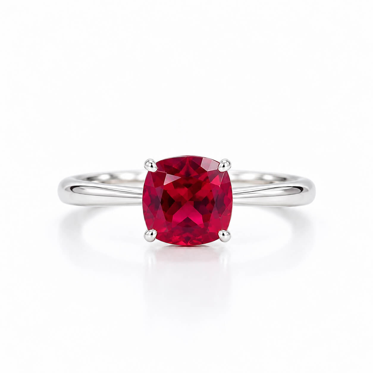 Cushion cut lab grown ruby engagement ring 01