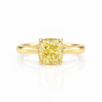 Cushion cut lab grown yellow diamond engagement ring