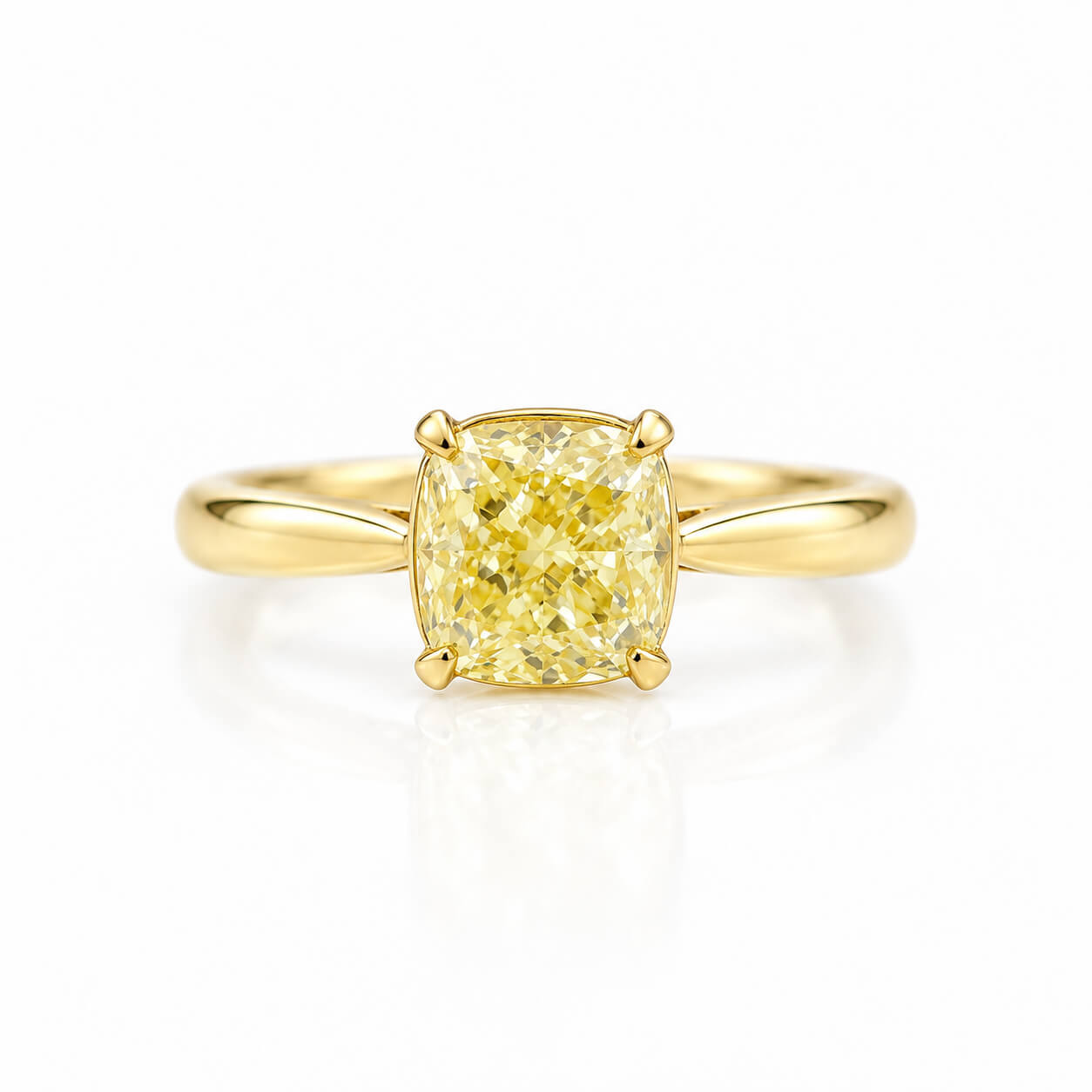Cushion cut lab grown yellow diamond engagement ring