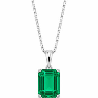 Emerald cut lab grown emerald pendant necklace
