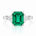Emerald cut lab grown emerald three stones engagement ring 02