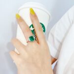 Emerald cut lab grown emerald three stones engagement ring 02
