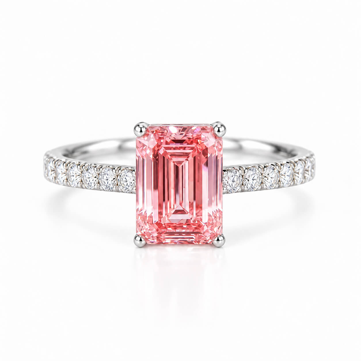 Emerald cut lab grown pink diamond engagement ring Emerald cut lab grown pink diamond engagement ring