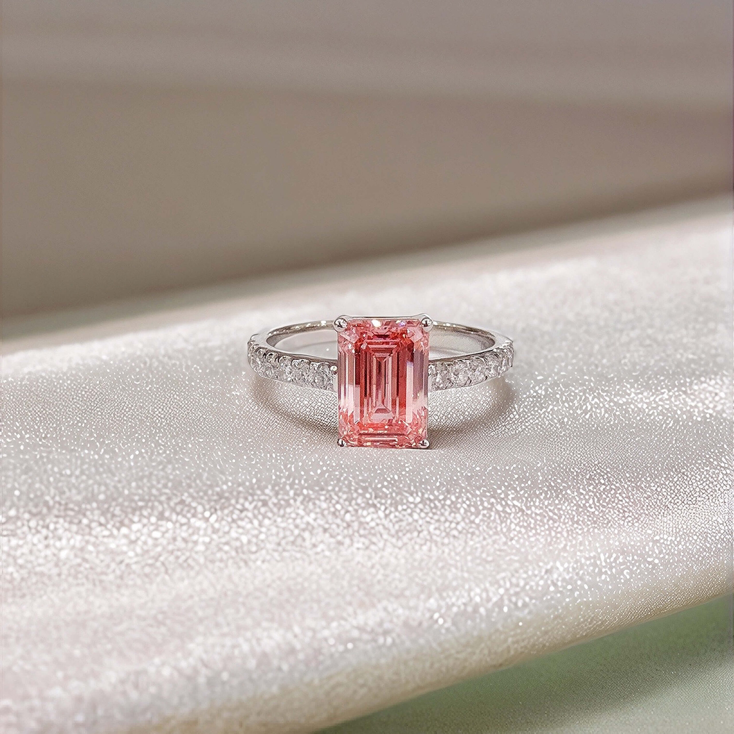 Emerald cut lab grown pink diamond engagement ring Emerald cut lab grown pink diamond engagement ring